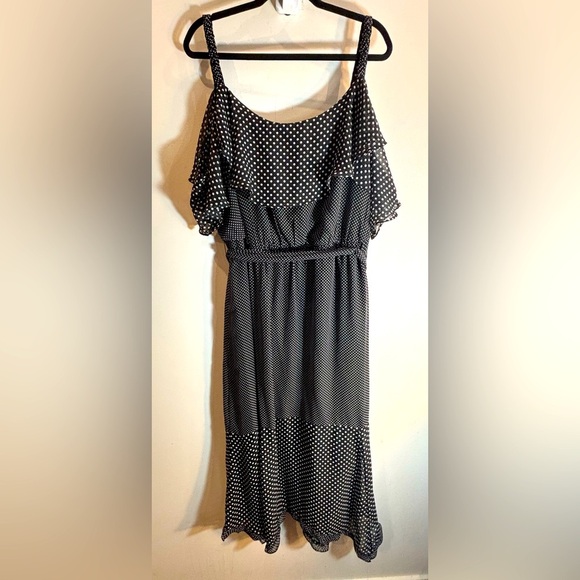 MICHEL STUDIO Sz 24 Additionelle Polka Dots Ruffle Dress Tiered Belted NEW - Picture 1 of 11